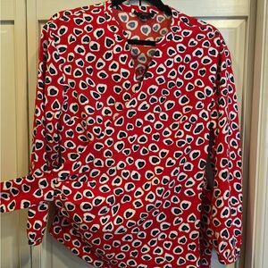 J. Crew Red Blouse with Heart Design